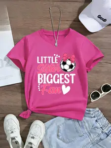 Girls' Casual Round Neck Short Sleeve T-Shirt, Elastic Fabric, Sports & Outdoor Wear, Fashionable Clothing