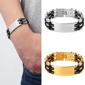 PROSTEEL ID Tag Bracelet Stainless Steel Big Wide Cuban Link Hand Chain Tag Biker Bracelet Hip Pop Jewelry Unisex For Men Women Gift Box