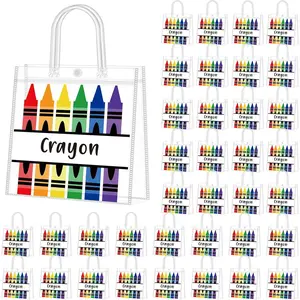 36 count Graduation Crayon  Bags Bulk with Handle Plastic Clear Goodies  Totes for End of Year Party Favor Teacher Student Classroom School Supplies, 8 x 8 x 3.15 Inch
