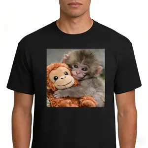 Punch Monkey and Plushie Graphic Shirt Tee, Baby Monkey Plush Top, Mothers Day Animal Lover Mother Gift, Cozy Mom Y2K Top, Trending Machine Wash Safe Apparel, Unisex Short Sleeve Novelty Streetwear
