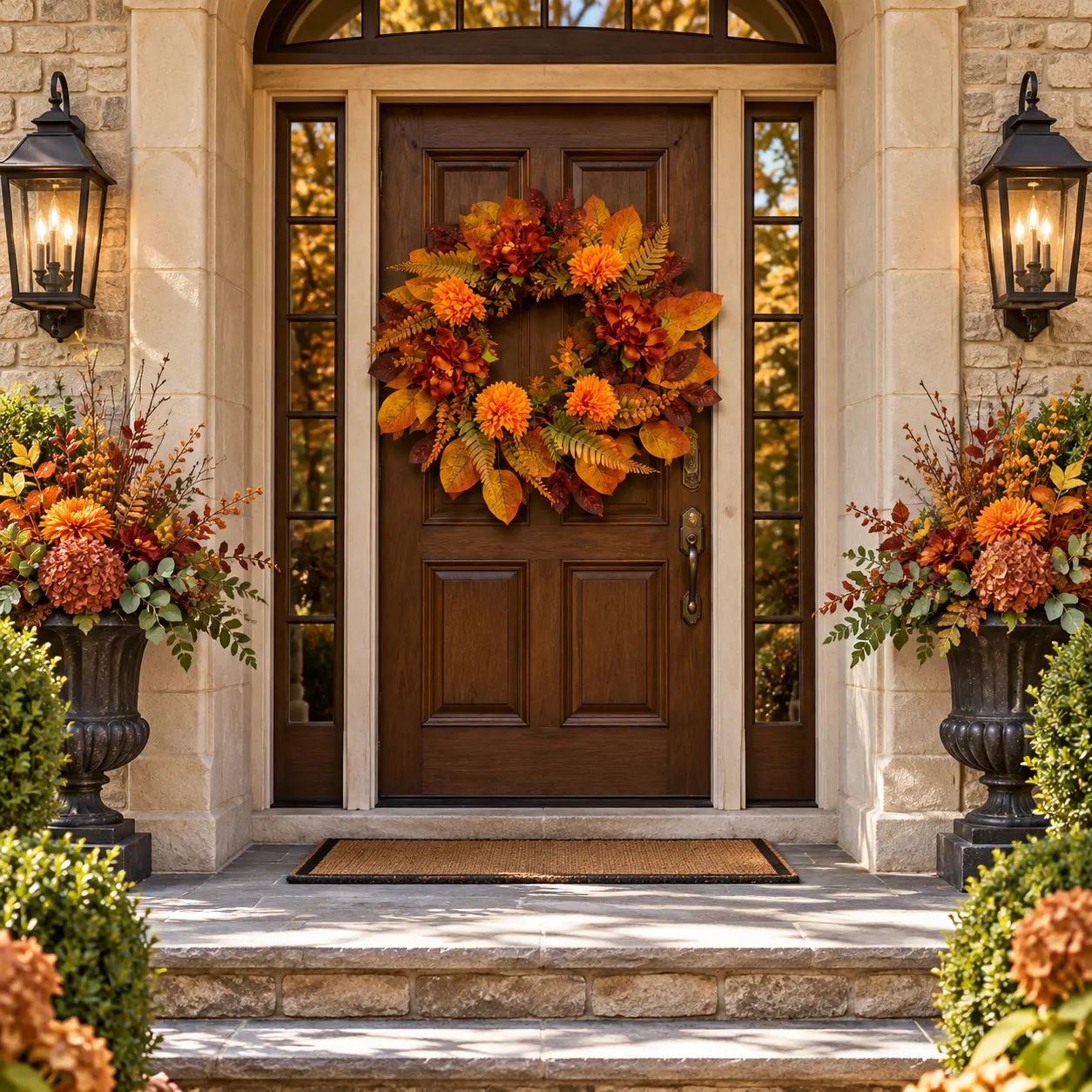 Fall Wreath for Front Door Artificial Autumn Harvest Floral Wreath Orange Dahlia Mum Hydrangea Maple Fern Leaves Farmhouse Thanksgiving Wreath Indoor Outdoor Porch Mantle Wall Hanging Cozy Autumn Home Decor Halloween Housewarming Gifts 2026
