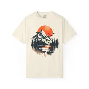 Sunset Mountain Landscape T-Shirt | Mountain Lake Scene, Pine Trees Comfort Colors 100% Cotton True to Size Shirt Direct To Garment Printed top unisex