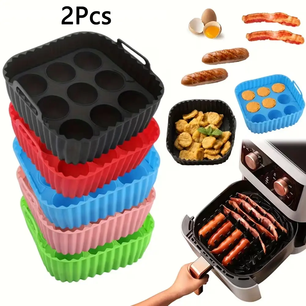 2pcs Silicone Air Fryer Liners, Air Fryer Accessories, Reusable Non-Stick Baking Trays, Muffin Pan & Cupcake Molds, Easy Release, Dishwasher Safe, Easy Cleaning, Perfect for Holidays, Kitchen