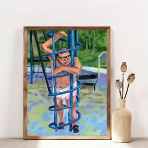 Frameless Canvas Poster Modern Art Comical Man in Distress Sports Equipment Colorful Wall Art Decor for Bedroom Living Room Hallway Ideal Gift