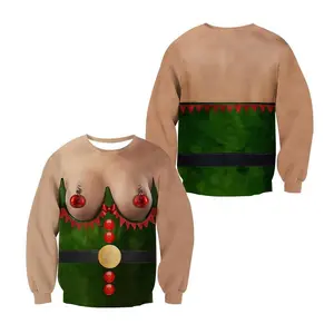Mens Casual Christmas Sweatshirt, Unisex Ugly Christmas Sweater, 3D Printed Funny Crewneck Pullover for Xmas Parties and Winter Outfits
