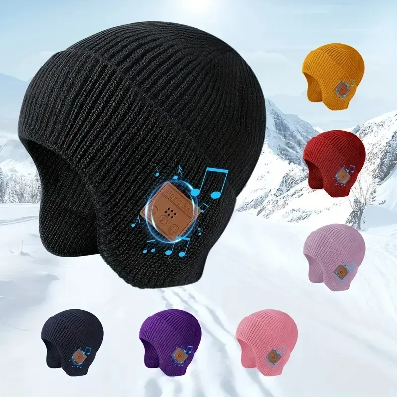 Wireless Music Hat with Ear Muffs, Outdoor Skiing Snow Sports Headphones, Warm Winter Accessories for Men Women, Perfect Christmas Gift