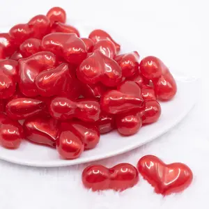28mm Red Glitter Pearl Heart Acrylic Bubblegum Beads