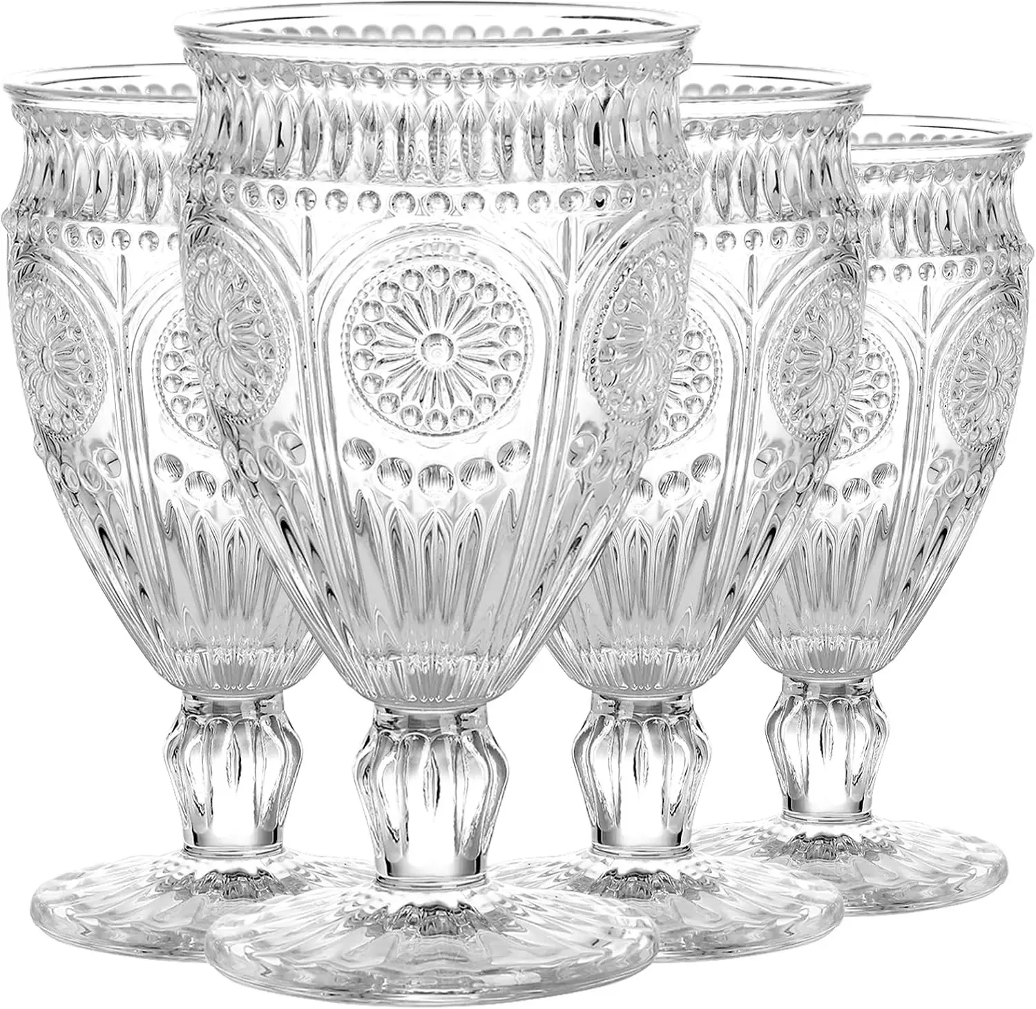 Goblets, Water Glasses, Goblet Glasses, 4pcs Water Goblets 12oz | Dishwasher Safe, Food-Grade Glass, Thick Glass,12oz Vintage Goblets