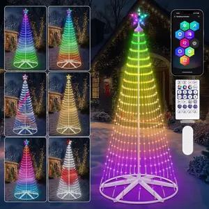 8FT Smart Christmas Cone Tree Lights, 388 LEDs Lighted Outdoor Christmas Tree with Timer Remote & APP Control, DIY RGB Color Changing Light Show with Music Sync for Indoor Outside Xmas Decorations