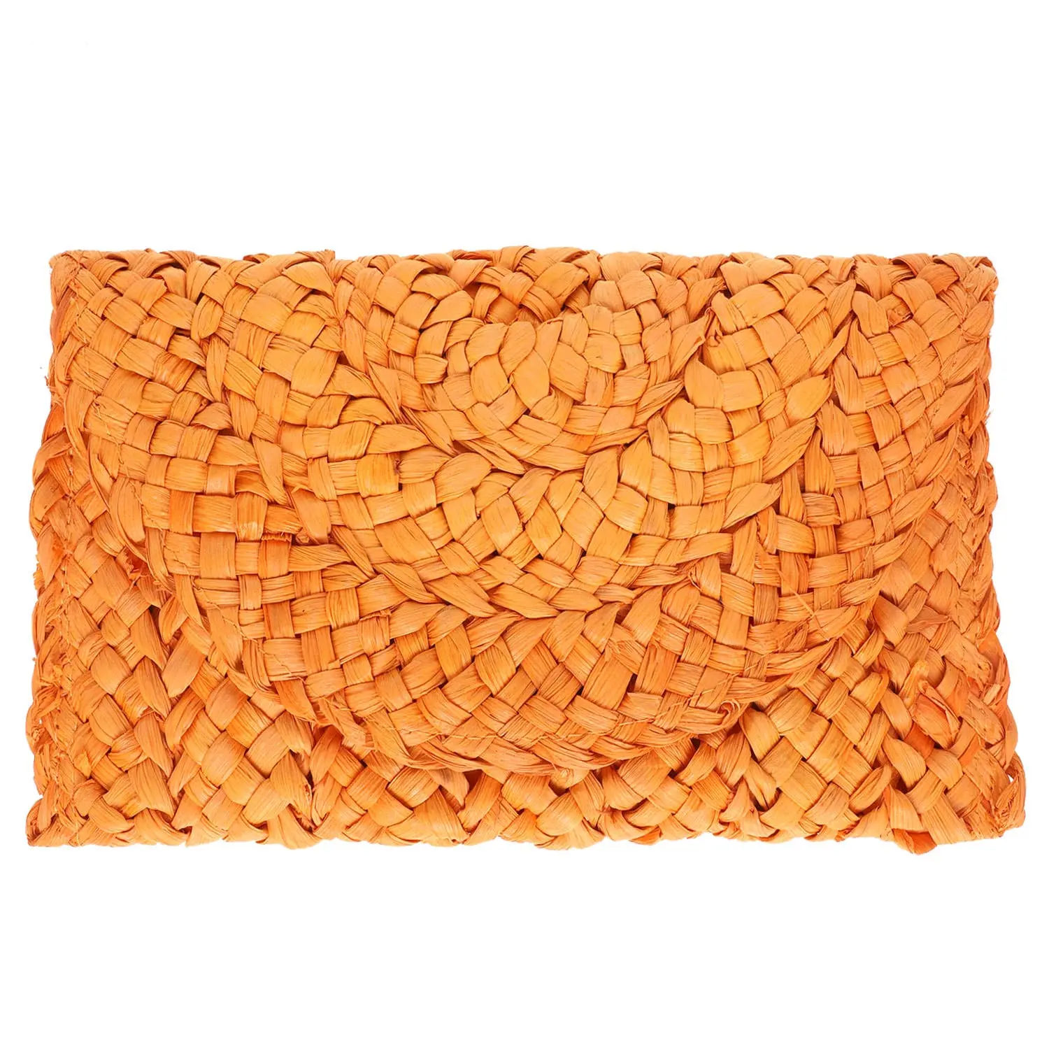 Straw Woven Raffia Clutch Handbag: Orange
