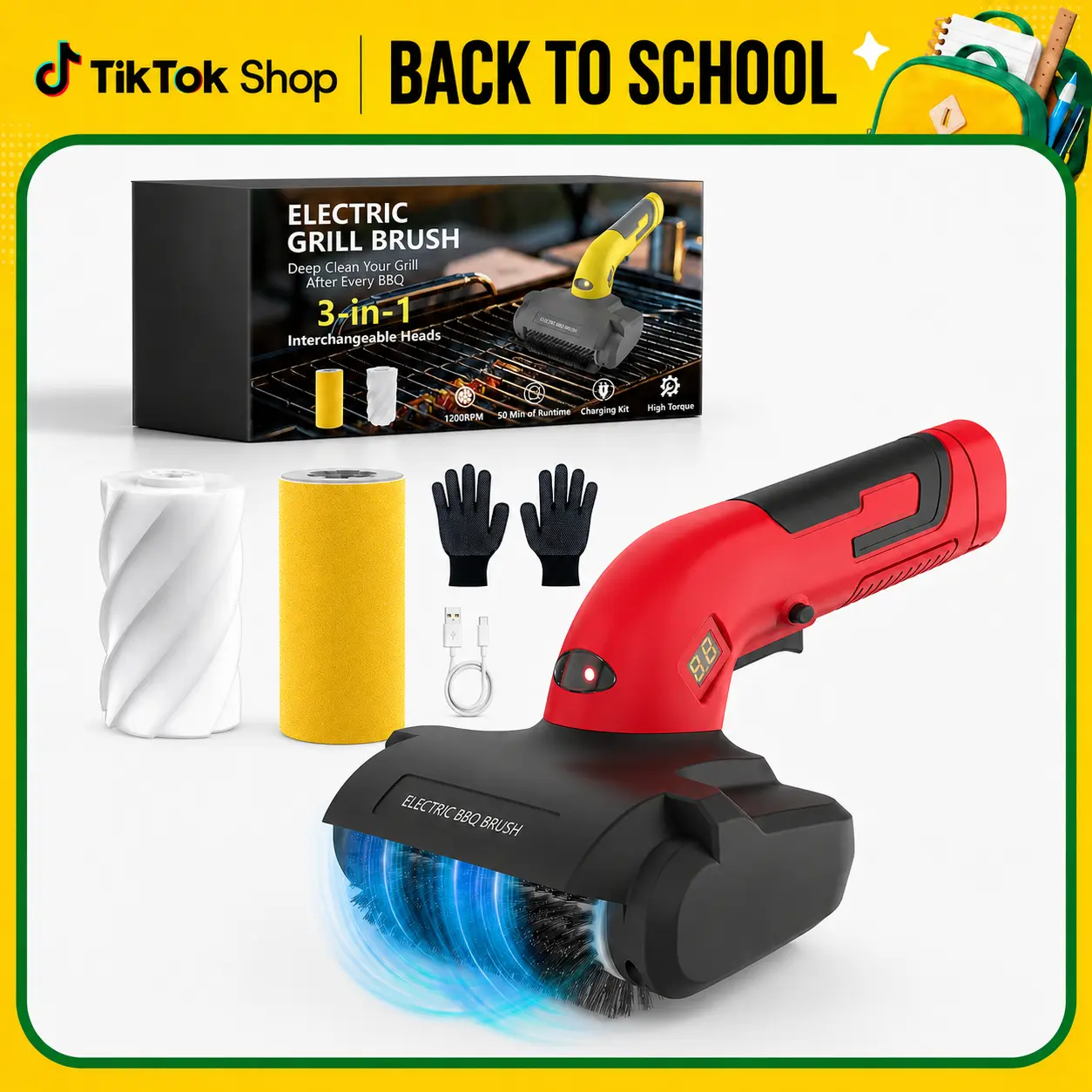 Electric Grill Brush for Outdoor BBQ, 2026 TikTok BBQ Grill Cleaner with 2 Heads, 120Mins Runtime Grill Cleaning Brush for Barbecue Grates, Family Dinner, Backyard Party, Patio Cookout #TikTokShopDealsforYouDays