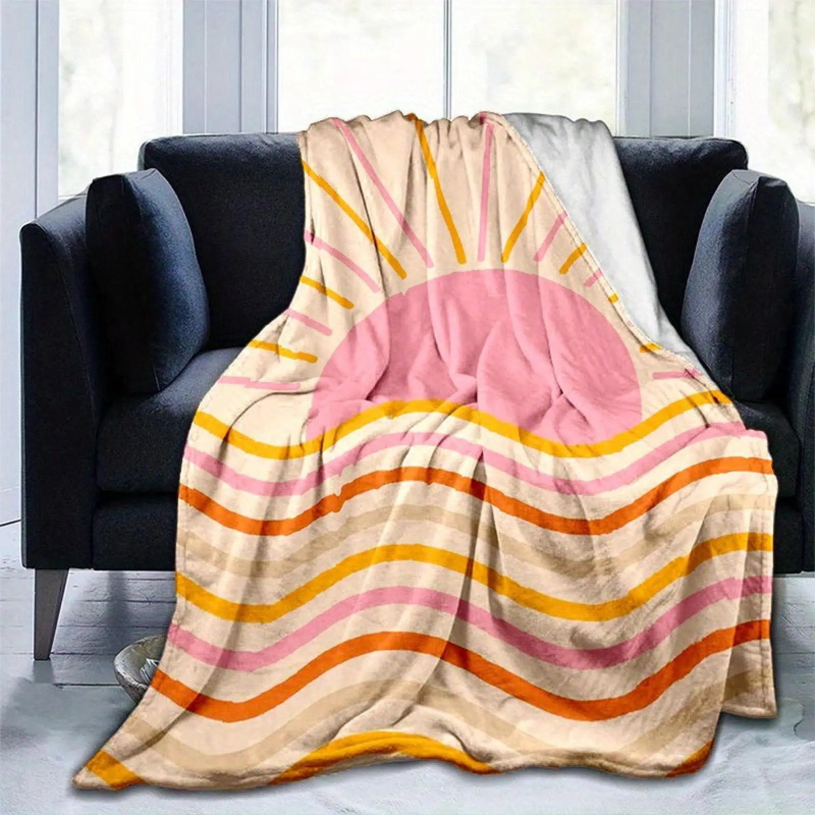 Groovy Sunset Printed Blanket: Stylish, Soft, And Warm - Couches, Offices, Beds, Camping, And Travel - A Versatile All Seasons, Birthday Mother's Day Size