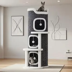 all Cat Tree for Indoor Cats, 3-Tier Multi-Level Cat Tower with 3 Cozy Condos, Scratching Post, Vertical Scratcher, Top Perch & Hanging Balls, Sturdy Heavy Duty Cat Furniture for Kittens Adult Large Cats