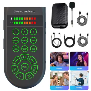 Portable Live USB Audio Mixer, Handheld Sound Card Device with Voice Changer Noise Reduction, Mic and Headset Cable for Smartphone Computer Tablet Xbox Ps4 Ps5 PC
