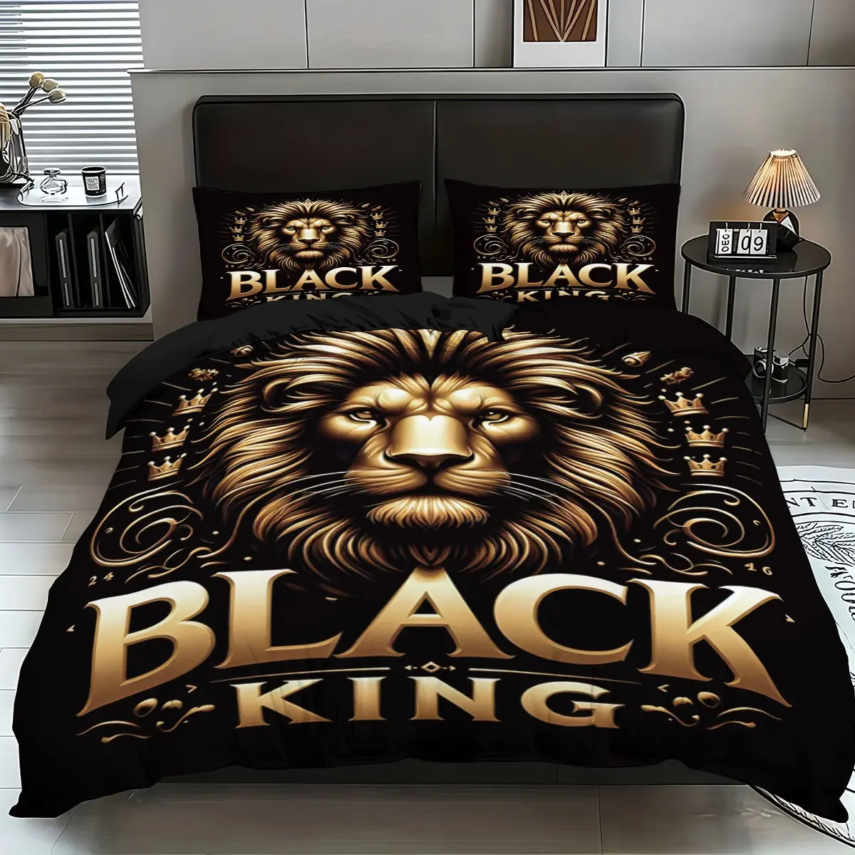 Three-piece bedding set Crown Lion Print (1 set +2 pillowcases, no core), personalized bedding, Cozy Bedding Set, suitable for high-end bedrooms of various size to meet different needs, suitable for wildlife lovers Bedding Quilt Set Bed Cover Set