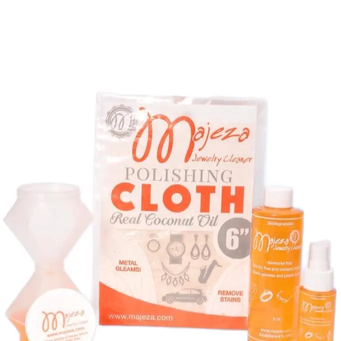 Small bundle jewelry cleaner. 8oz bottle, travel size, polishing cloth and diamond jar