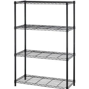 4 Shelf Wire Shelving Unit, Garage Wire Shelf, Heavy Duty Metal Storage Shelves, Height Adjustable, 1000 lbs Capacity, Black or Chrome