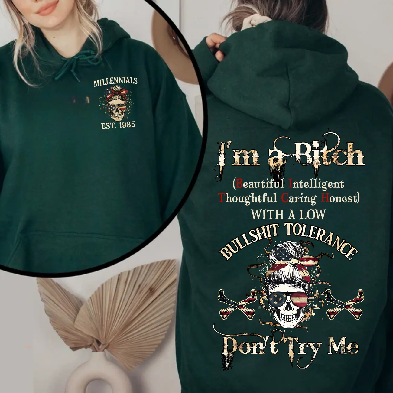 Custom Year Millennials Skull Hoodie , Don't Try Me Millennials FAFO Hoodie, 100% Cotton, Two-Sided Design Menswear Autumn Hoodie Casual Classic Unisex Casual