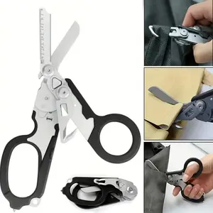 Outdoor Tactical Folding Scissors, Multi-Functional Medical Emergency Shears, Durable Stainless Steel Blades, Compact Design for Hiking & Camping