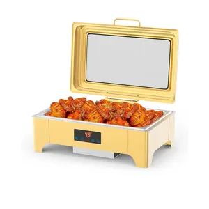 Gold Electric Chafing Dish, 9 QT Full Size Touch Screen Chafing Dishes for Buffet Roll Top Set Food Servers and Warmer with Glass Lid for Catering, Parties, Weddings
