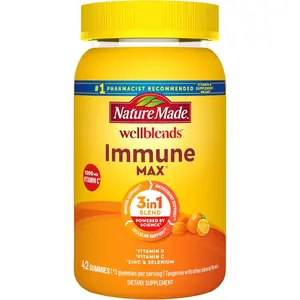Nature Made Wellblends ImmuneMAX Immune Support Gummies - Vitamin C, Zinc, Vitamin D3, 42 Tangerine Flavor Wellness Supplement, Natural