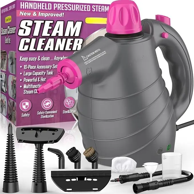 Phueut 2026 Handheld Steam Cleaner with 10Pcs Accessories&Safety Lock,  Multi-Surface Steamer for Cleaning Home, Car, Upholstery, Grout,summerwins summerwins