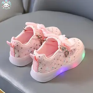 ABC-Girls Princess Style Soft Sole Casual Sneakers Bow Decoration Autumn Comfortable Soft Sole Casual Versatile Little Girl Fashion Sneakers Sweet Princess Style Shoes