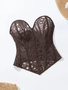 Women's Floral Lace Corset Top, Deep Embroidered Bustier Bodysuit, Fishbone Waist Cincher, Versatile Short Tank for Parties & Nightouts