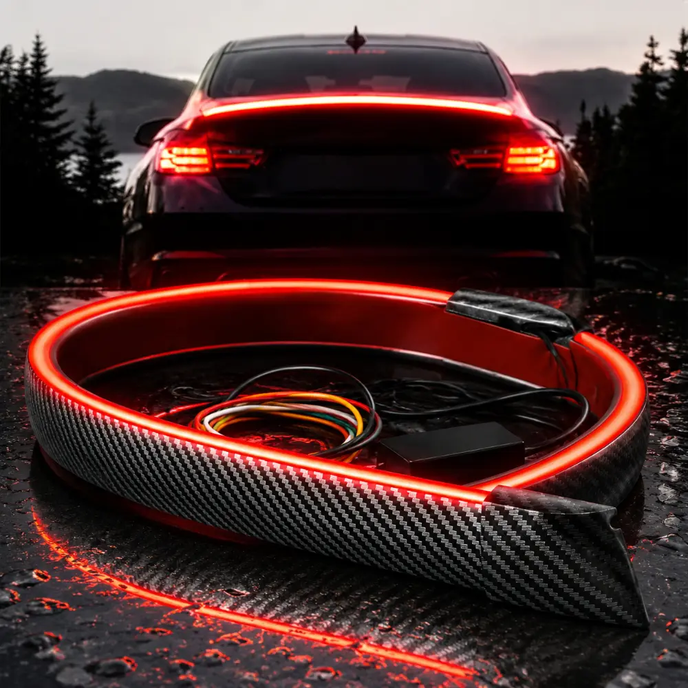 Carbon Fiber Car Tail Light,, Car Brake DRL Decoration Light, Turn Signal LED Car Tail Light,Carbon Fiber LED Light-Up Car Spoiler. LED Light Strip with Multiple Light Modes, Carbon Fiber LED Car Tail Light Car Lighting Accessories