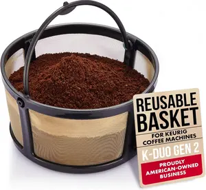Reusable Keurig Mesh Coffee Filter Basket for K Duo, K-Duo Essentials, Keurig Duo Hot & Iced Coffee Makers by PureHQ – Refillable Gold Tone Carafe Filter for Ground Coffee