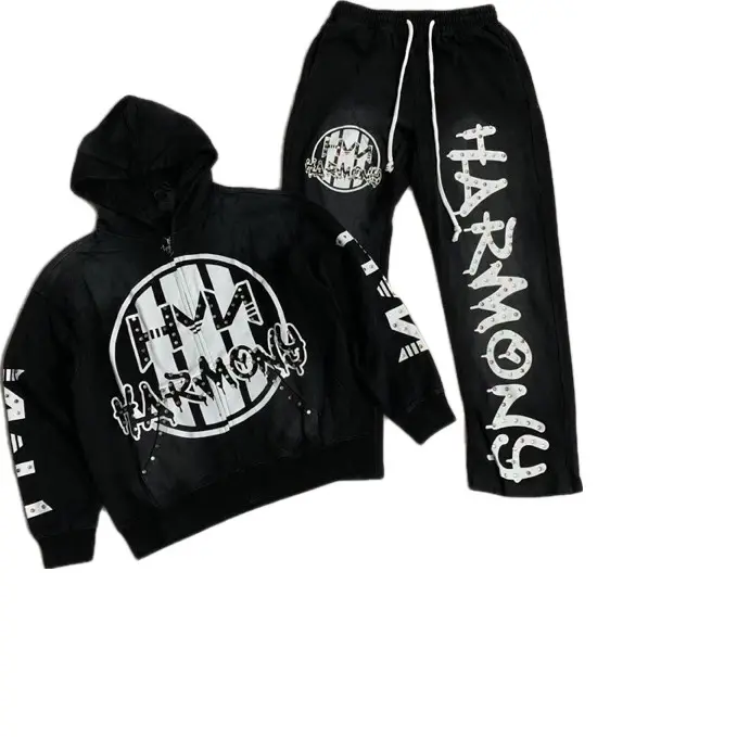 Harmony Fashion Street Fashion Hoodie and Pants Set Hot Stamping High-quality Zipper Cardigan Casual Harmony Set