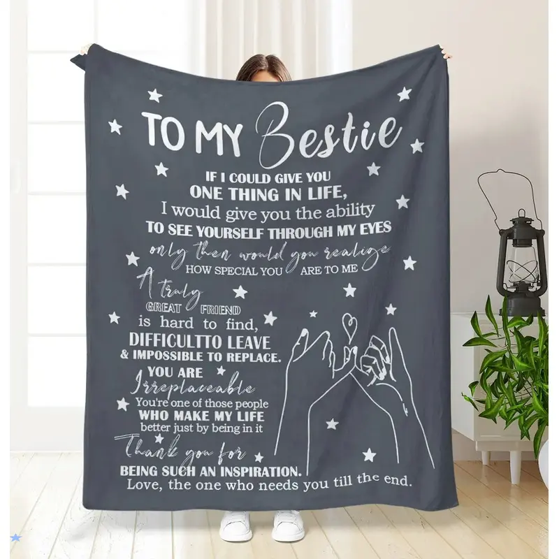 Best Friend Blanket for Women & Men, BFF Gifts for Women & Friends, Birthday & Grey Soft Throw Blanket, Slogan Print Blanket, Soft Blankets