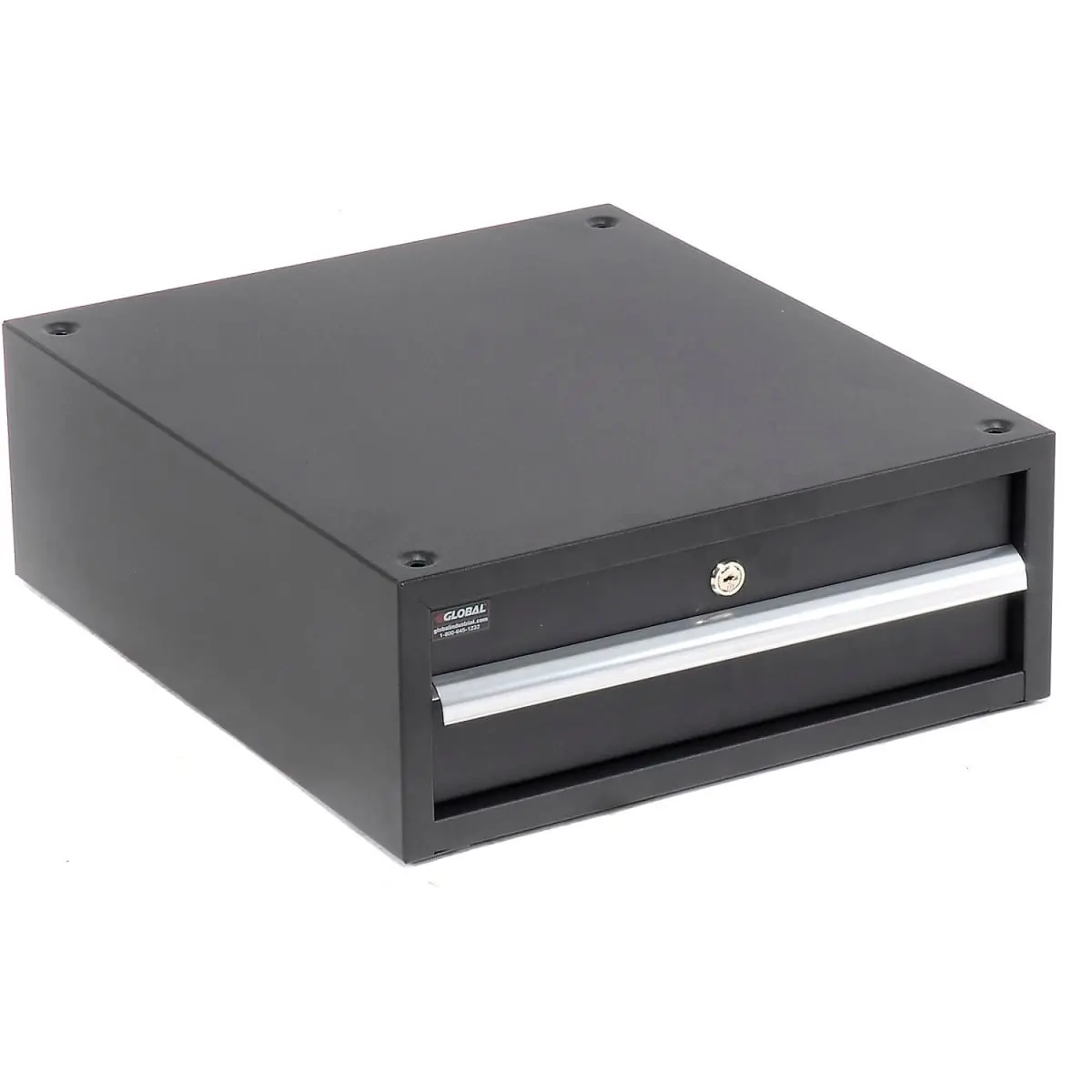 Global Industrial 606957BK Lockable Steel Drawer with Cylinder Lock-2 Keys, 17-1/4x20 in 6 in Anti-Theft Storage Organizer for Workbenches, Stackable, Assembly Required-No, Black