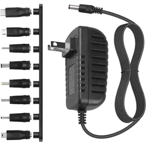 DC 5V 2A 2000mA Power Supply Cord Charger Multi Tips 10W AC Adapter with 8 Selectable Multiple Switching Connectors for TV Box LED Lights Strip Tablets Webcam Camera Speaker Router Transformer ect