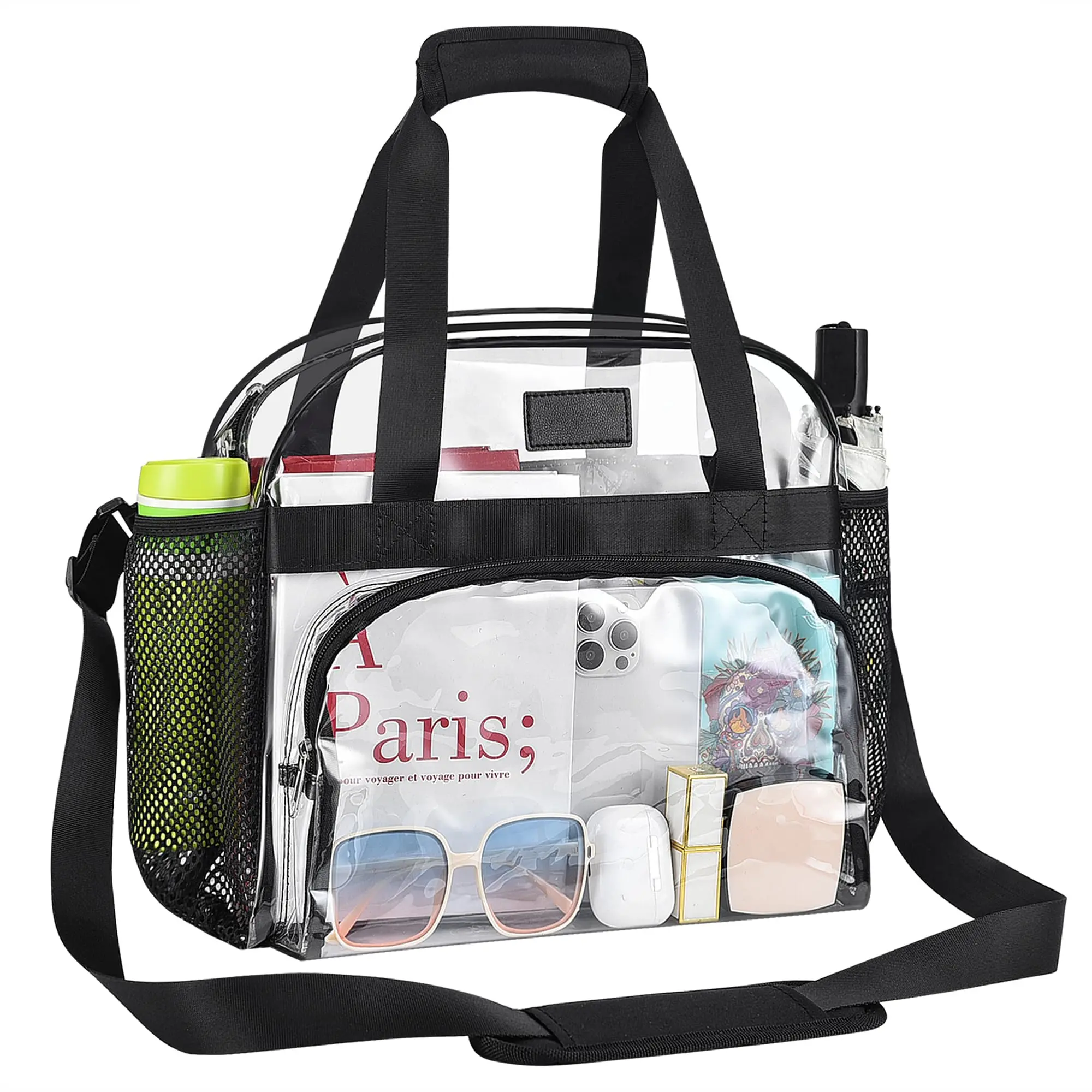 Transparent one shoulder tote bag, approved for sportsvenues and concert work, made of PVC material with alarge capacity of 11.5 "x8" x13.75