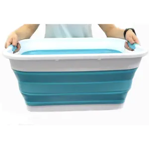 41L (10.8 gallon) Collapsible Plastic Laundry Basket-Foldable Pop Up Storage Container/Organizer-Portable Washing Tub-Space Saving, Water capacity: 32L (8.4 gallon) (Rectangular, Bright Blue)
