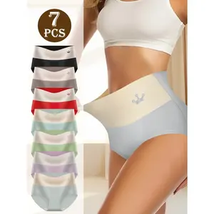 7 Pack High Waisted Cotton Seamless Women's Briefs with Color Blocking Design,Tummy Control Hip Lifting Women's Briefs,Anti Ride Up Underwear,Control Panties with Breathable Stretchy Fabric Briefs,Cute Elegant Fashion Women's BriefsGift