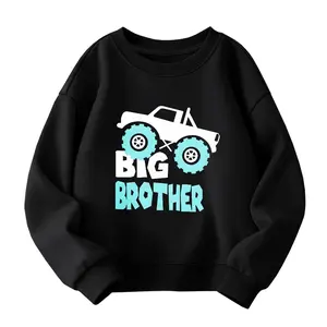 Big Brother Shirt for Toddler Baby Boy Big Bro Announcement Sweatshirt Graphic Tee Crewneck Long Sleeve Shirt for 2-13 Years With Letters and Monster truck Pattern