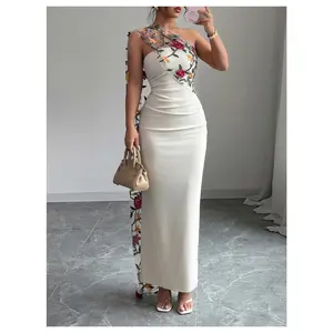 Floral Bodycon Maxi Dresses Elegant Classy Summer Backless Strapless Sundress with Scarf Floral Bodycon Maxi Dresses Elegant Classy Summer Backless Strapless Sundress with Scarf