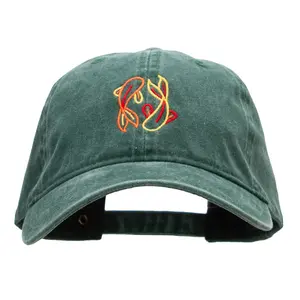 Dual Koi Embroidered Washed Cotton Brass Buckle Cap