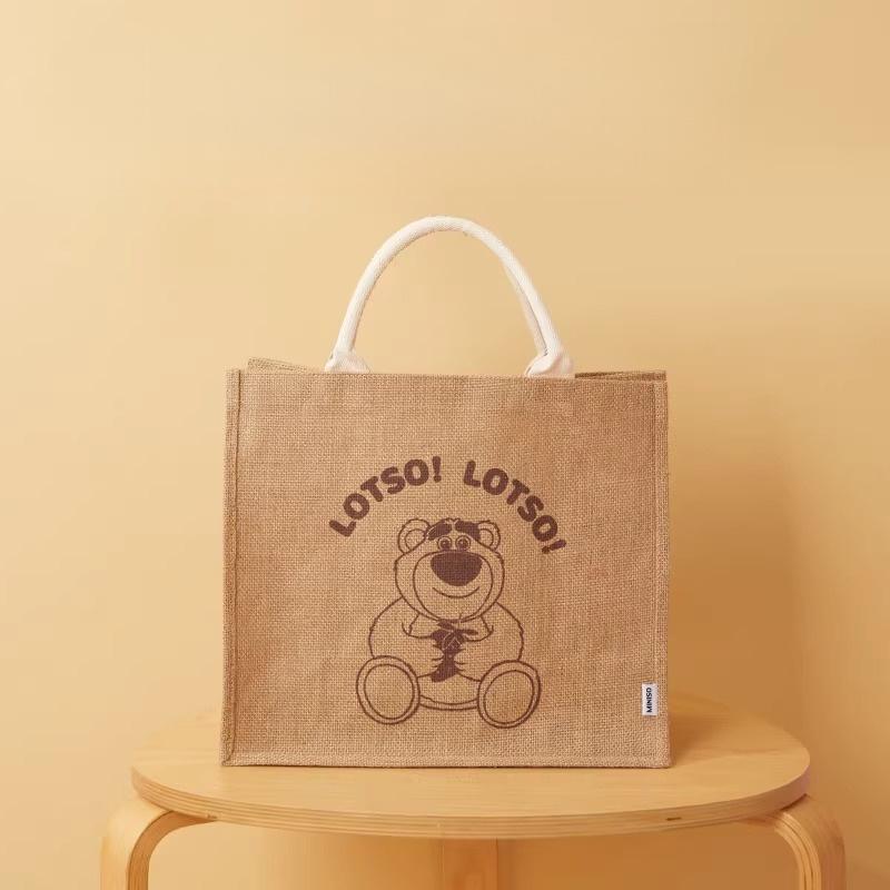 MINISO Disney Winnie The Pooh Series Large-Capacity Jute Tote Bag - Printed Shoulder Shopper, Versatile Daily Commute Accessory For Women Holiday & Holiday Haul