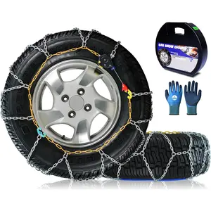 Snow-Chains Auto Fixing 1 Min Quick Fit Easy Installation Tire-Chains, Portable  Universal  Tire Traction Chain for Passenger , Pickup  and SUV - Set of 2 (HKN-60)