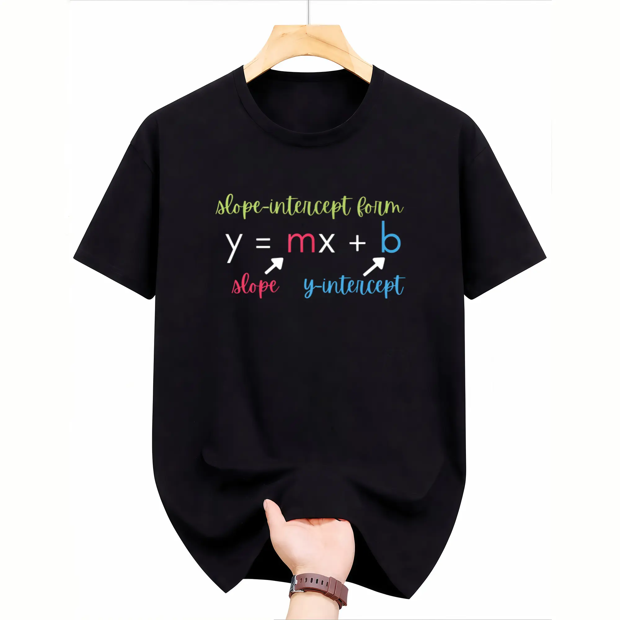 Math Teacher Slope Intercept Form Algebra T-Shirt for Men Soft Casual Round Neck Tee with Y=Mx+ Equation Fabric Suitable for Teachers Students Math Enthusiasts Same Style for Men T-Shirt for Summer, Casual And Comfortable
