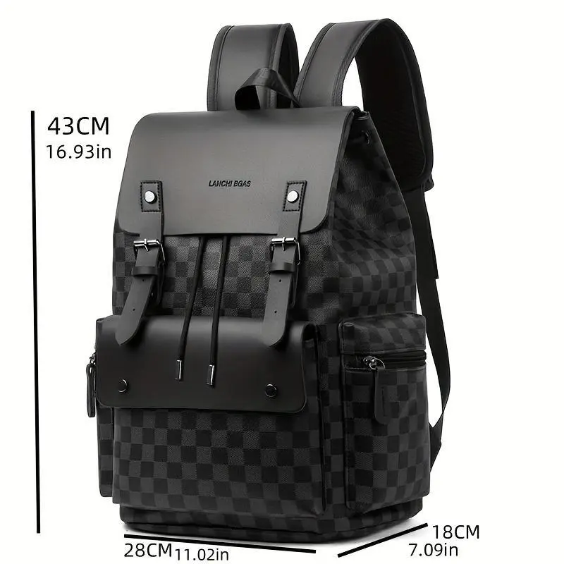 Men's Checkered Backpack - Large Capacity Laptop Bag with Adjustable Padded Straps, Multiple Compartments & Zipper Closure for Commuting, Office, Business Travel, Laptop Storage Bag |       Stylish Men's Backpack |       Professional Look Bag bjj gear