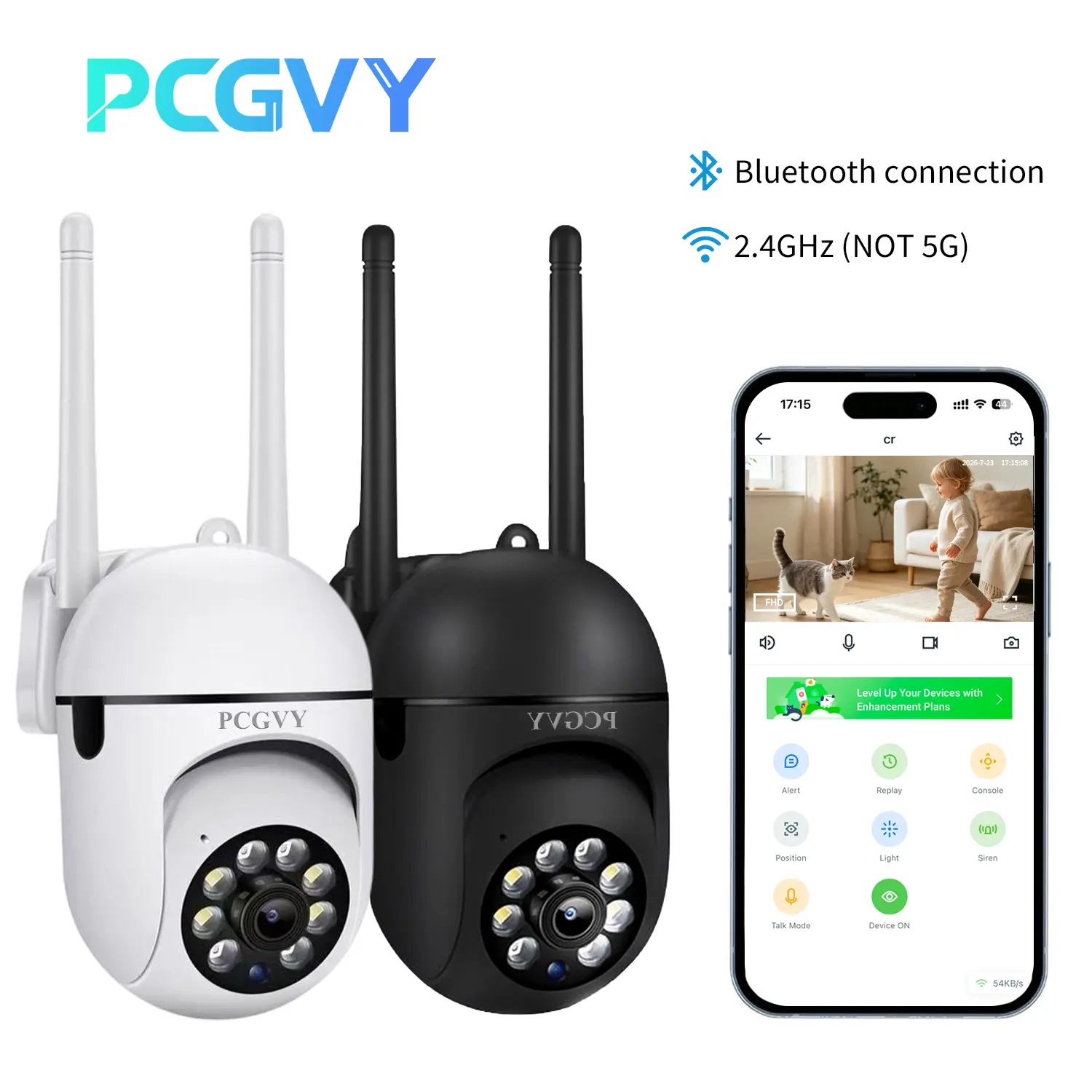 PCGVY 1080P WiFi Security Camera - AI 360° PTZ Tracking, Motion Detection, Micro SD Slot, Baby Monitor, Plug-In Indoor/Outdoor Camera