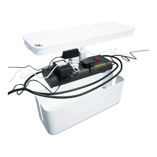 Electriduct Blue Lounge White Cable Box - Factory-Installed Rubber Feet, Fire Retardant, Heat Resistant, Office Desk Organizer, Fits Power Strips, 15.6x6x5.3 in, 5 lbs, Office Decor, Entertainment Center, Indoor