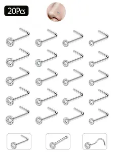 20Pcs 20G Nose Rings Studs for Women Men Hypoallergenic Surgical Steel Nose Stud L Shape Nose Ring Nose Screw Spiral Nose Ring 1.5/2/2.5/3mm Nose Piercing Jewelry Simple Elegant Nose Studs for Daily & Party Wear Perfect Gift