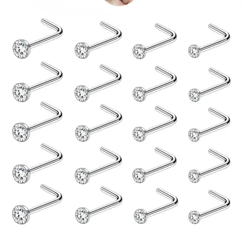 20Pcs 20G Nose Rings Studs for Women Men Hypoallergenic Surgical Steel Nose Stud L Shape Nose Ring Nose Screw Multiple Sizes 1.5/2/2.5/3mm Nose Piercing Jewelry, Body Piercings, Plain Pattern Nose Studs for Daily & Party Wear Body Jewelry Perfect Gift