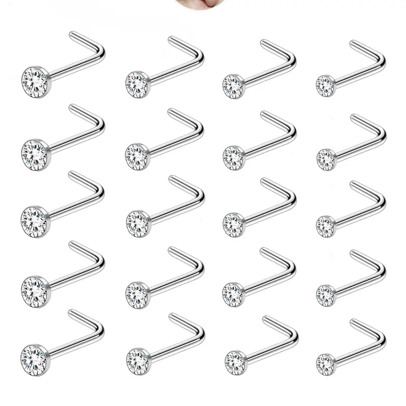 20Pcs 20G Nose Rings Studs for Women Men Hypoallergenic Surgical Steel Nose Stud L Shape Nose Ring Nose Screw Multiple Sizes 1.5/2/2.5/3mm Nose Piercing Jewelry, Body Piercings, Plain Pattern Nose Studs for Daily & Party Wear Body Jewelry Perfect Gift