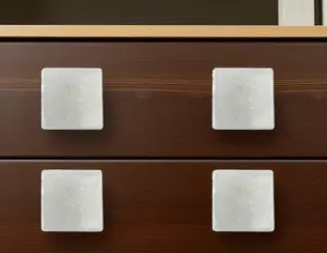 360 stand Modern White Stone Square Drawer Pull Knobs - Set of 6, Includes Screws, Easy Install Doorknobs